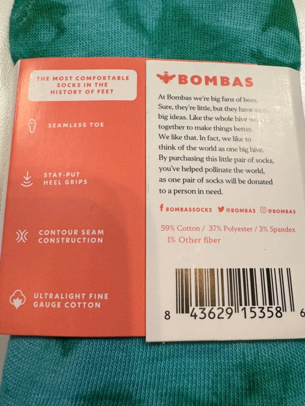 Bombas NWT Tie Dye No Show Socks 4PR Total 2PR-ORG 2PR-GRN SZ: LRG fit SZ 7-9
